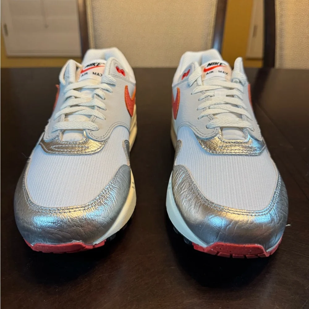 New Nike Air Max 1 Premium White Silver Sneaker Shoes Size US 10 - Picture 6 of 14